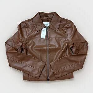 Abercrombie & Fitch Vegan Leather Brown Zip Jacket Women’s Small NWT Retail $110